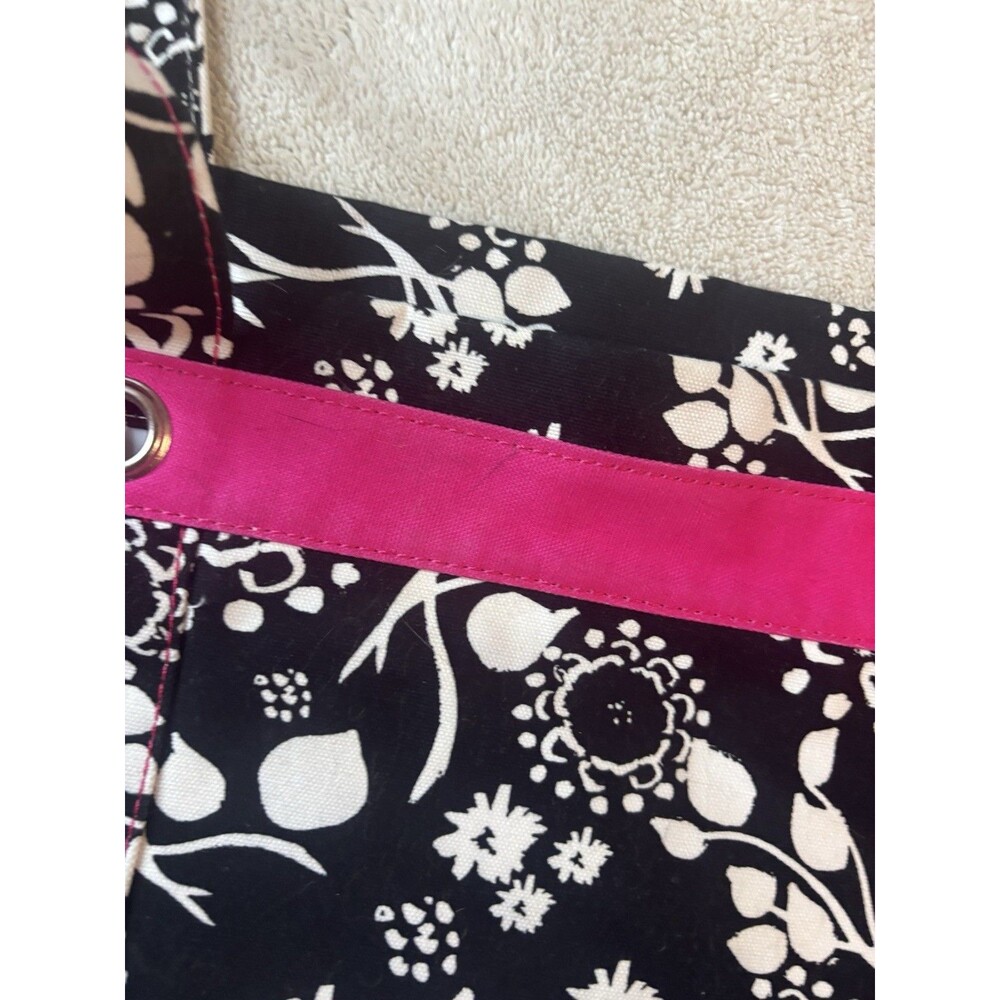Thirty-One Large Black White Pink Canvas Floral Swirls Monogram N Purse Tote Bag - Picture 5 of 13